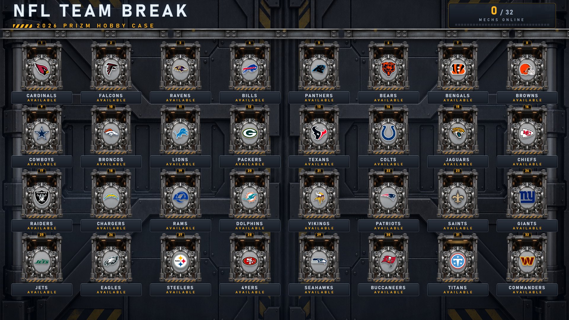 Mecha Hangar with every spot open